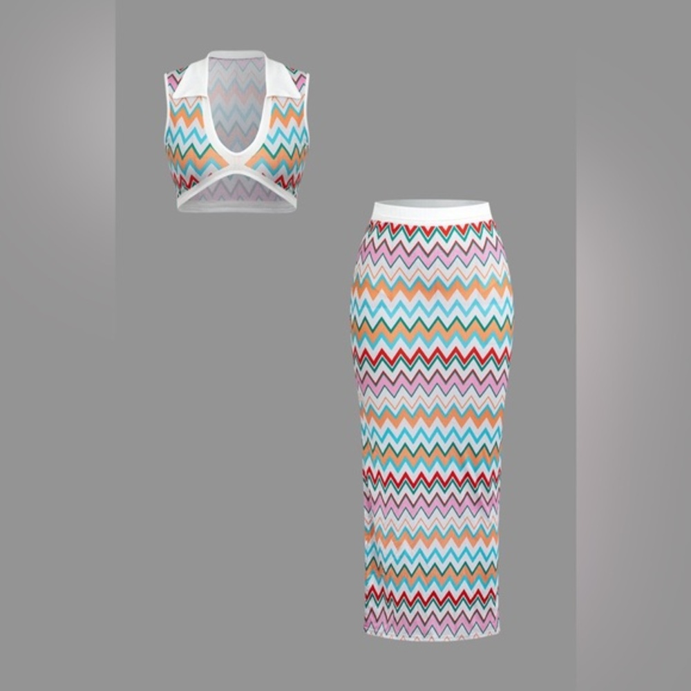 Colorful Chevron Crop Top and Skirt Set S mc1 2